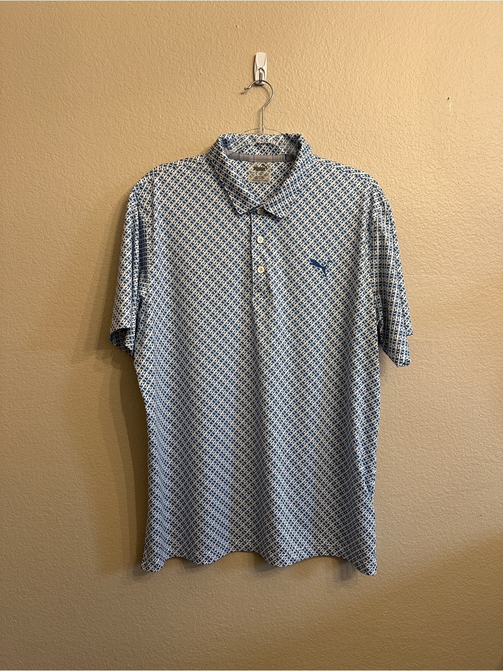Puma Blue Palm Tree Patterned Performance Polo Shirt - Picture 2 of 5